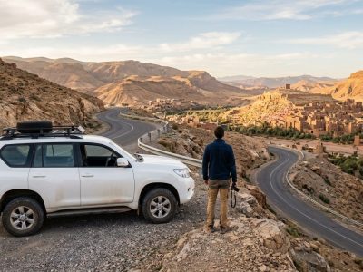 Private Morocco Driver waiting with a 4x4 near the Atlas Mountains on a Marrakech to Ouarzazate route